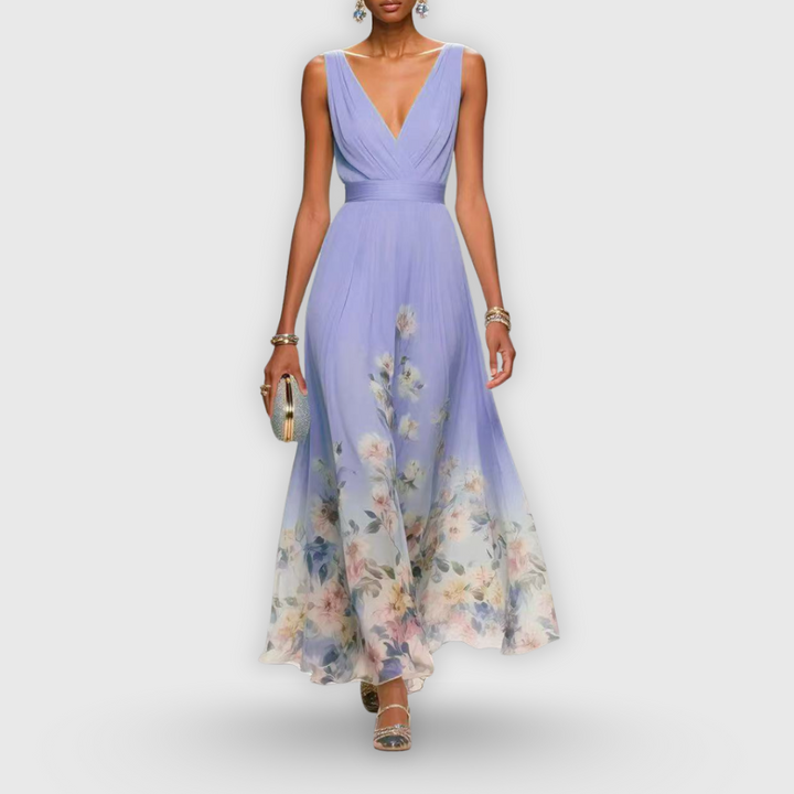 Audrey | Elegant Floral V Neck Maxi Dress