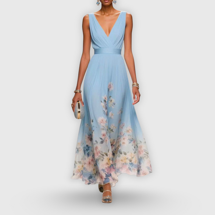 Audrey | Elegant Floral V Neck Maxi Dress