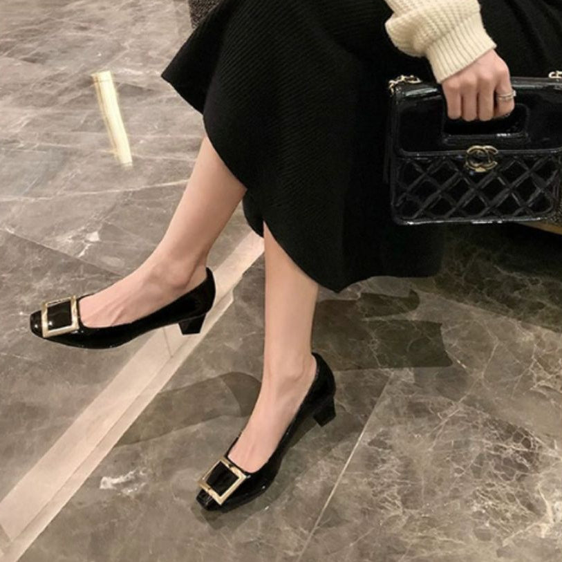 Audrey | Patent Pumps with Square Toe and Buckle Detail