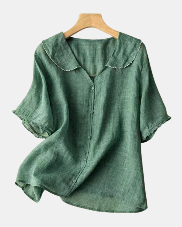 Avaressa | Classic Button Front Blouse with Scalloped Collar