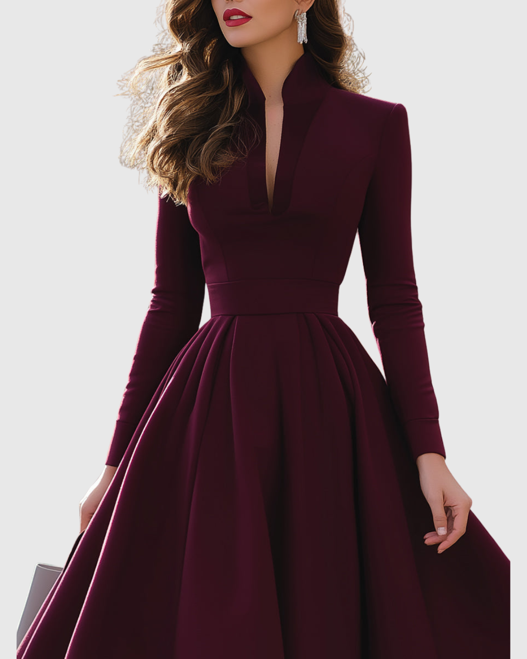 Avelyra | Elegant Fit and Flare Midi Dress with V-Neck