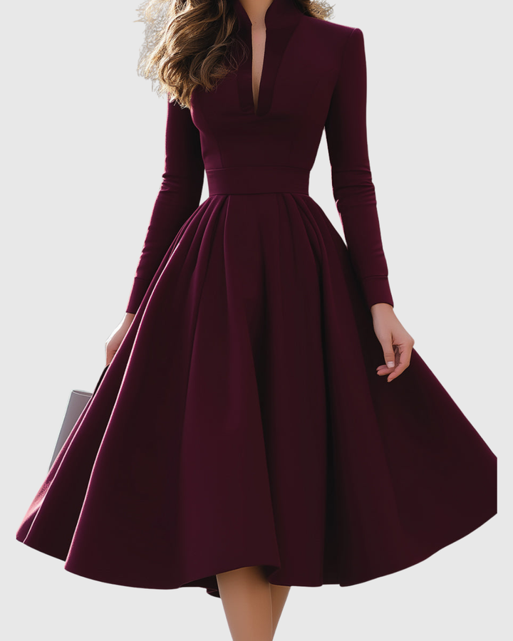 Avelyra | Elegant Fit and Flare Midi Dress with V-Neck