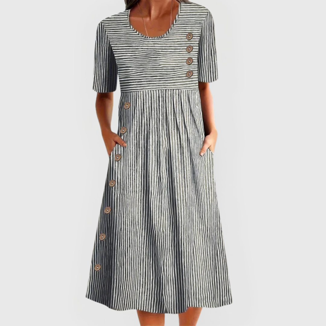 Avenelle | Striped Midi Dress with Button Detail
