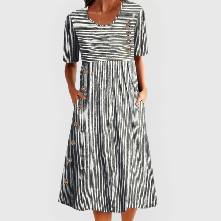 Avenelle | Striped Midi Dress with Button Detail