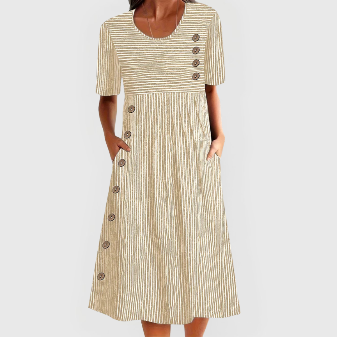 Avenelle | Striped Midi Dress with Button Detail