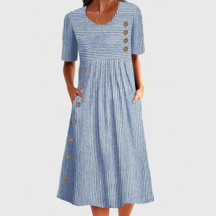 Avenelle | Striped Midi Dress with Button Detail