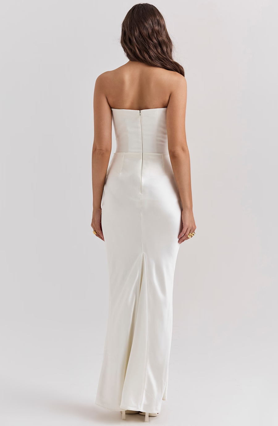 Avenzora | Wedding Guest Strapless Satin Maxi Dress with Draped Waist