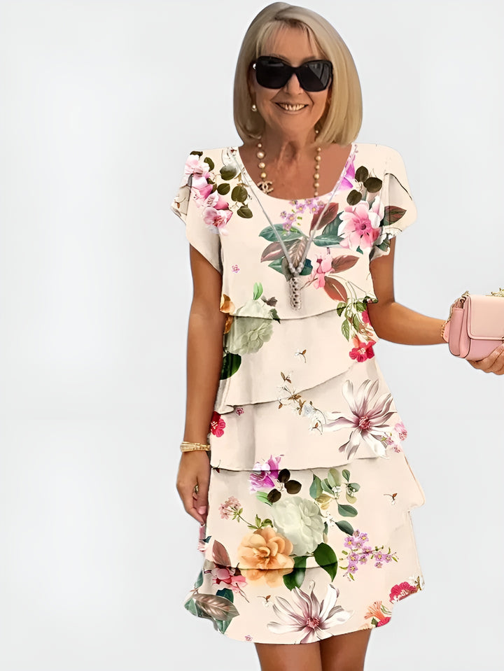 Azmeria | Floral Tiered Mini Dress with Flutter Sleeves
