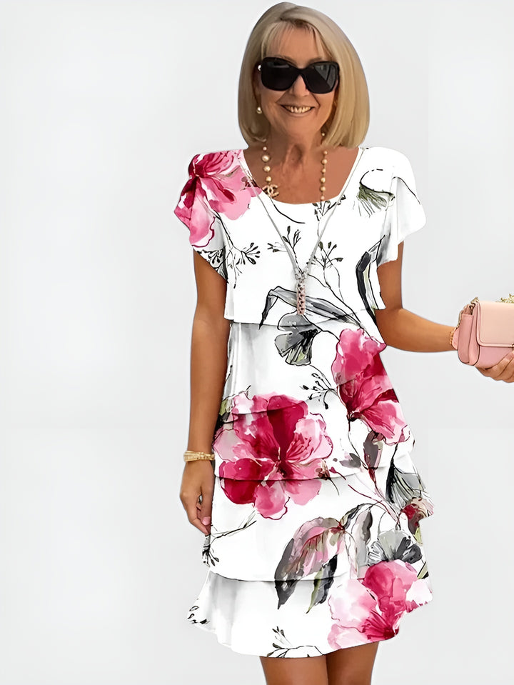 Azmeria | Floral Tiered Mini Dress with Flutter Sleeves