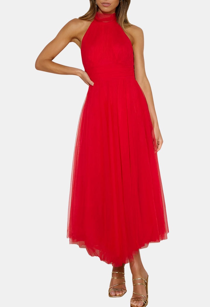 Azyndra | Wedding Guest Elegant Tulle Halter Midi Dress