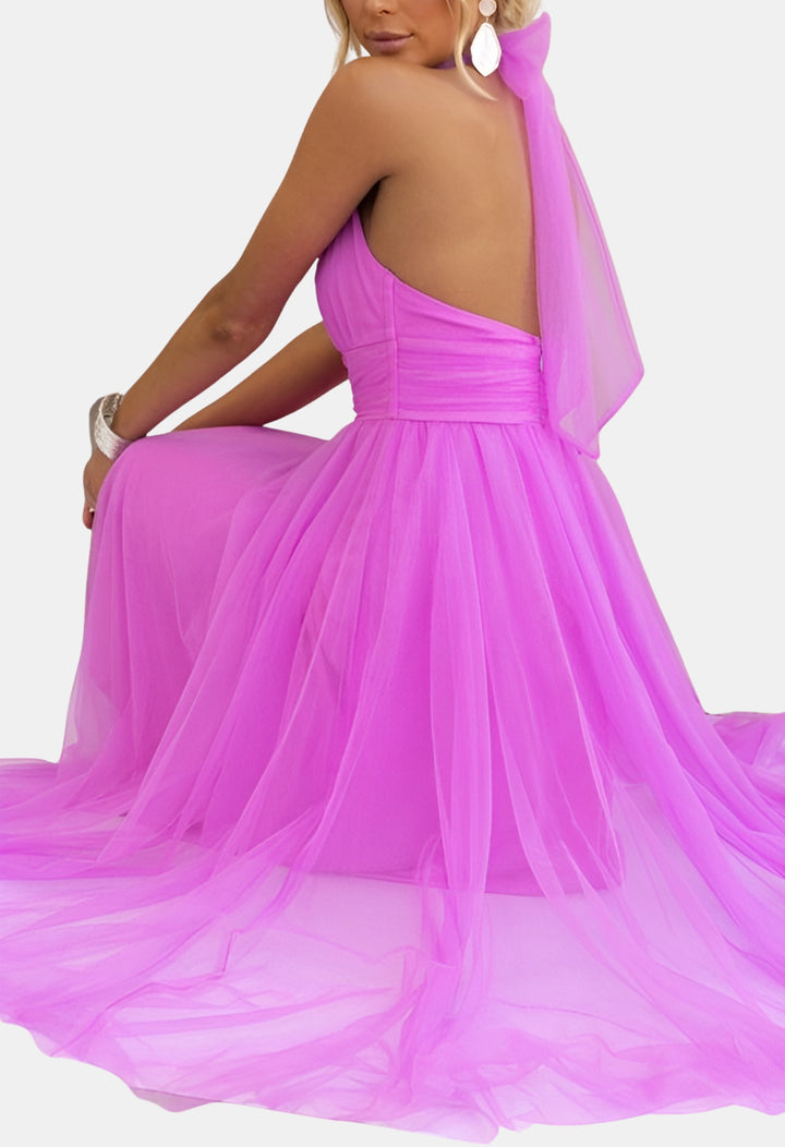 Azyndra | Wedding Guest Elegant Tulle Halter Midi Dress
