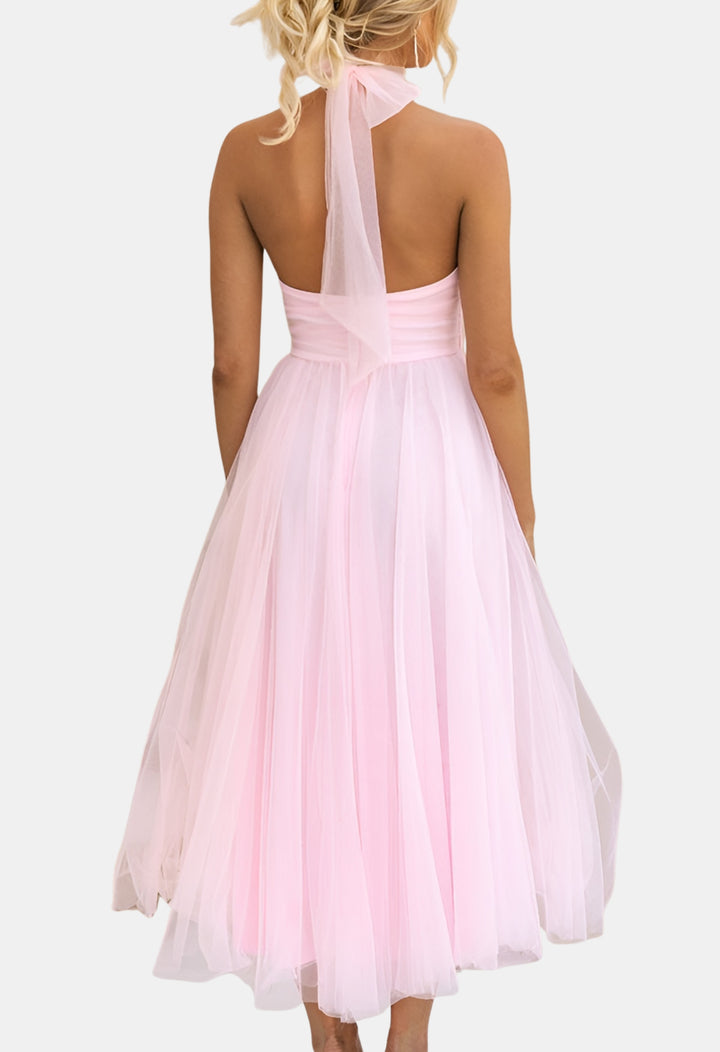 Azyndra | Wedding Guest Elegant Tulle Halter Midi Dress