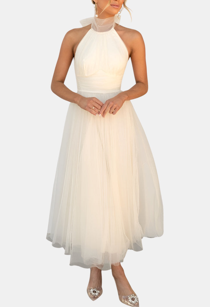 Azyndra | Wedding Guest Elegant Tulle Halter Midi Dress