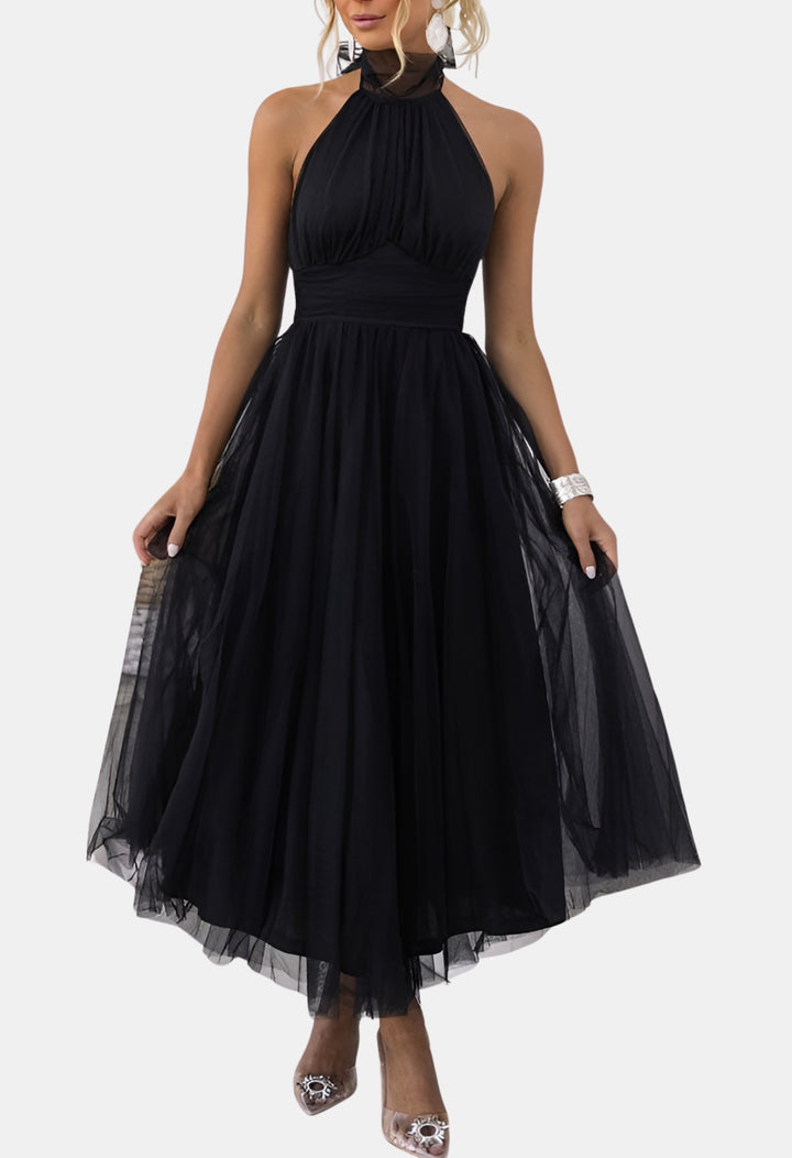 Azyndra | Wedding Guest Elegant Tulle Halter Midi Dress
