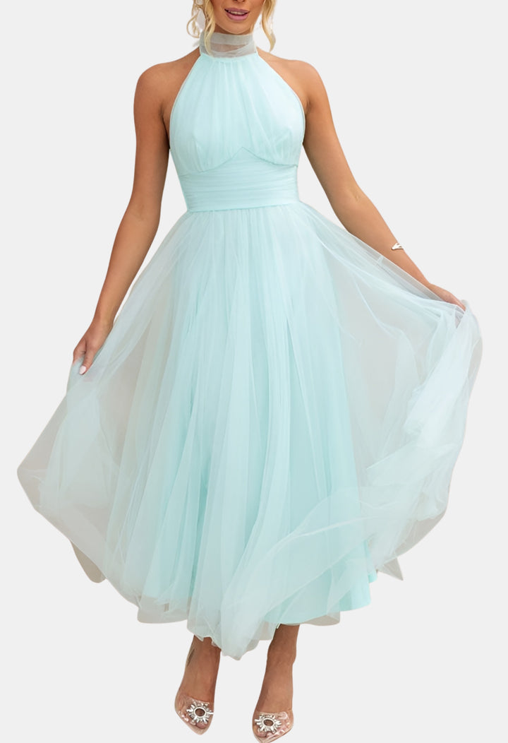 Azyndra | Wedding Guest Elegant Tulle Halter Midi Dress