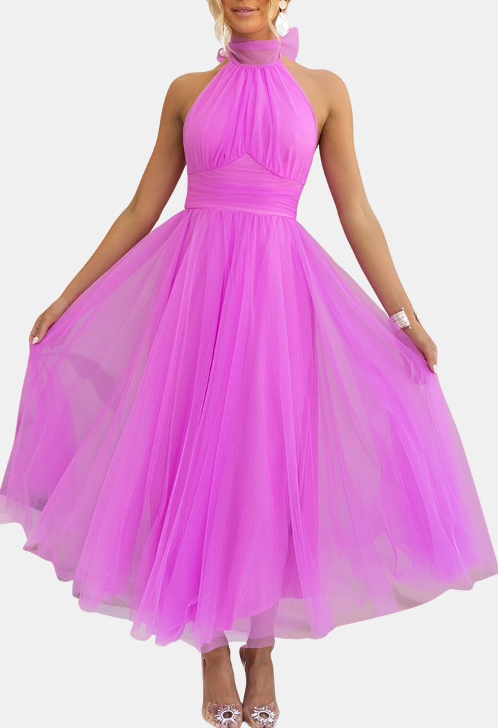 Azyndra | Wedding Guest Elegant Tulle Halter Midi Dress