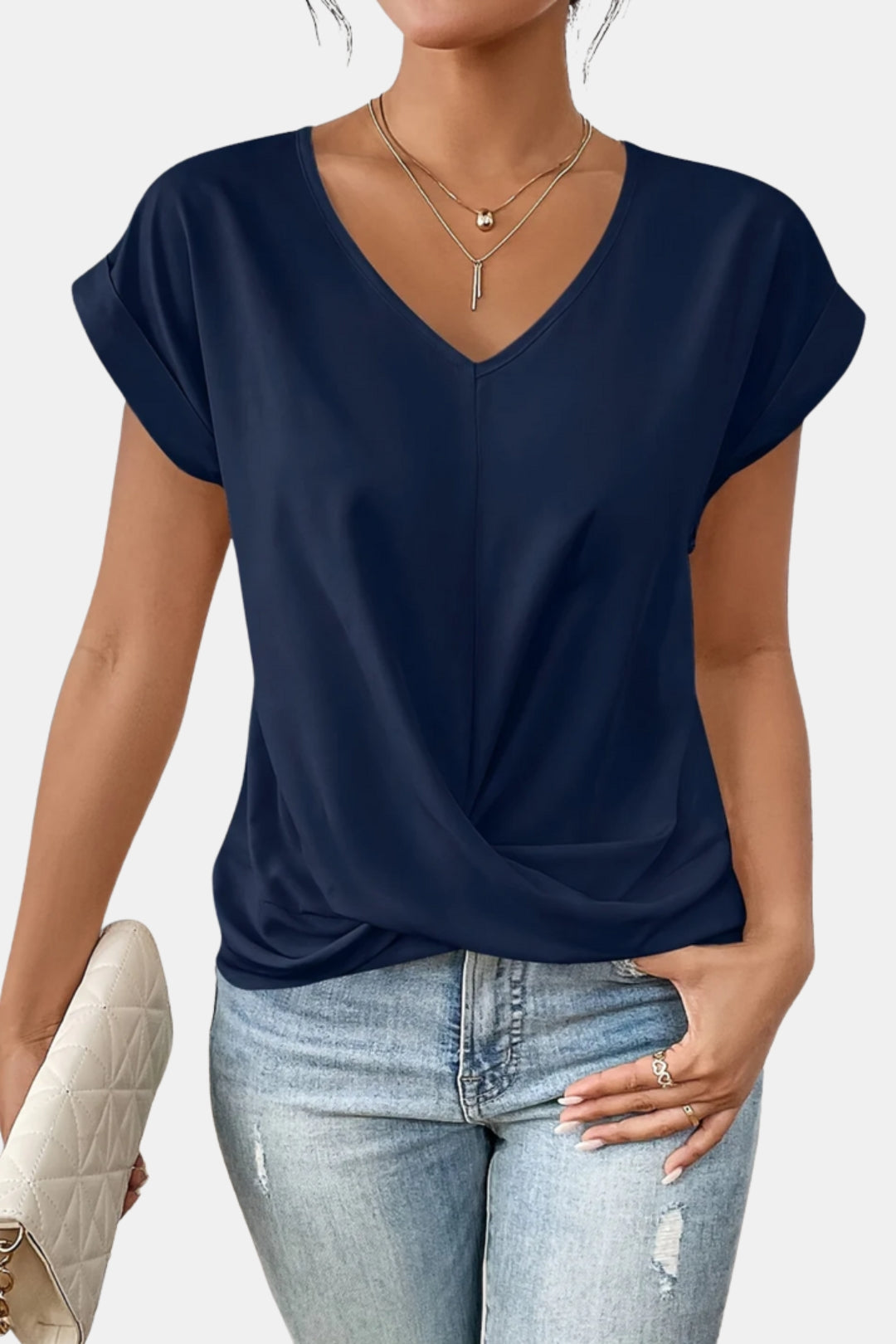 Azyrella | Chic V Neck T Shirt with Twist Front