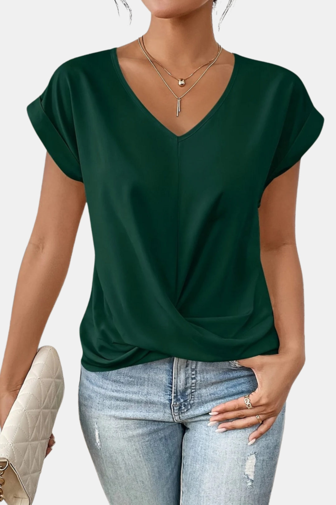 Azyrella | Chic V Neck T Shirt with Twist Front
