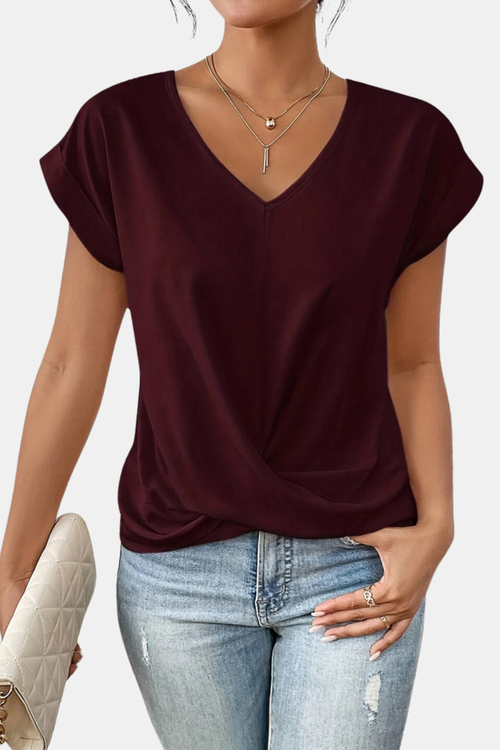 Azyrella | Chic V Neck T Shirt with Twist Front