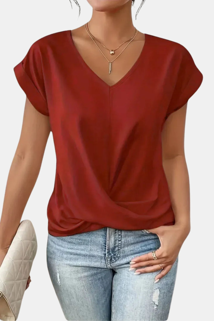 Azyrella | Chic V Neck T Shirt with Twist Front
