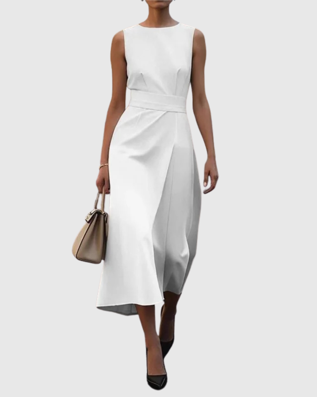 Azyria | Refined Sleeveless Midi Dress with Waist Tie