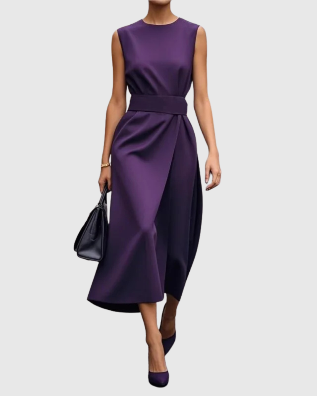 Azyria | Refined Sleeveless Midi Dress with Waist Tie