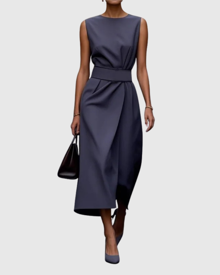 Azyria | Refined Sleeveless Midi Dress with Waist Tie