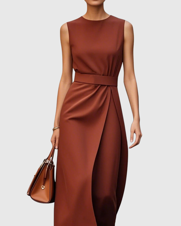 Azyria | Refined Sleeveless Midi Dress with Waist Tie
