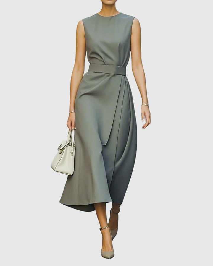 Azyria | Refined Sleeveless Midi Dress with Waist Tie