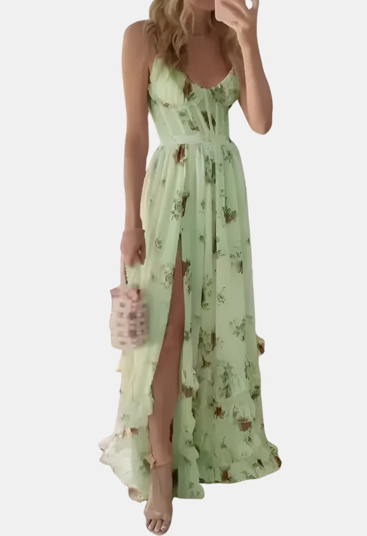 Belvoria | Wedding Guest Floral Maxi Dress with Side Slit