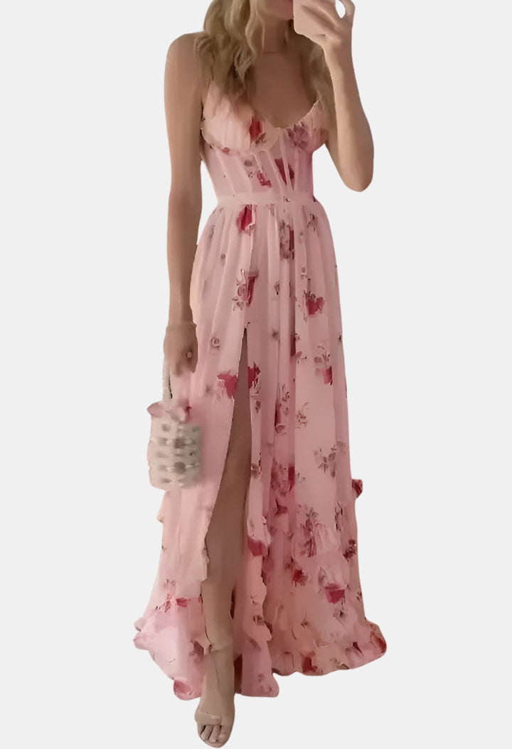 Belvoria | Wedding Guest Floral Maxi Dress with Side Slit
