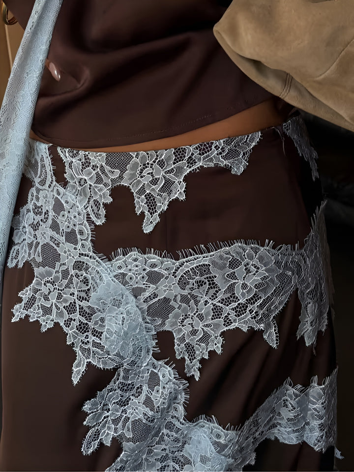 Bernadette | Elegant Halter Top and Lace Trim Maxi Skirt Set