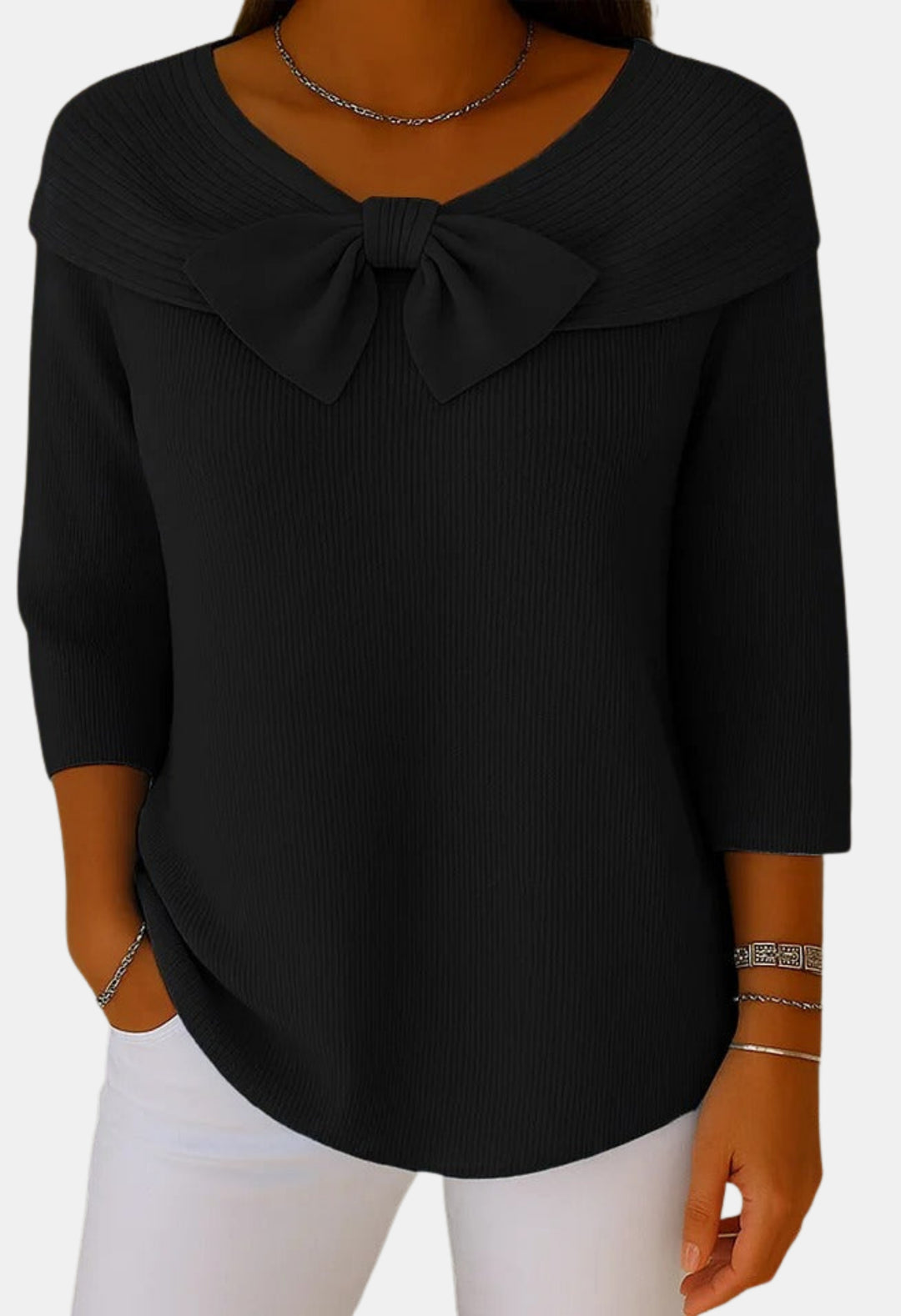 Bexley | Bow Detail Ribbed Knit Sweater