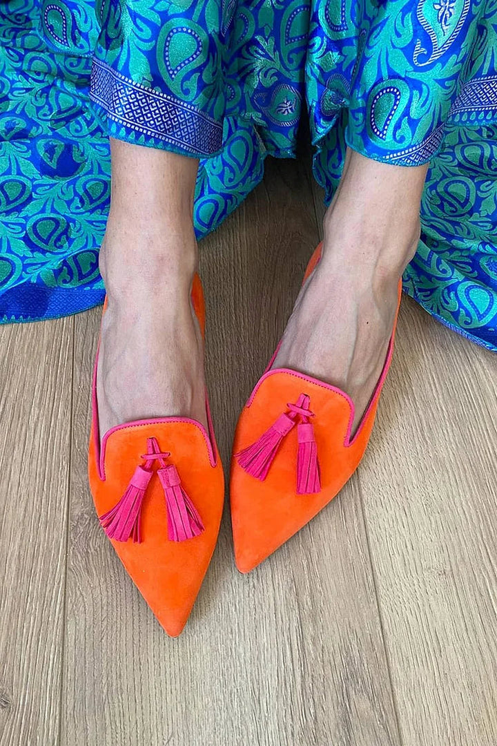 Bianca | Pointed Toe Tassel Loafers with Contrast Trim