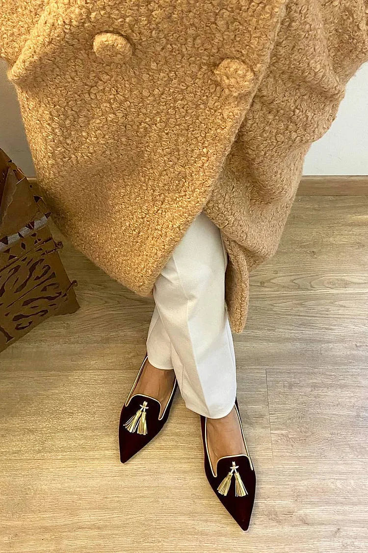 Bianca | Pointed Toe Tassel Loafers with Contrast Trim