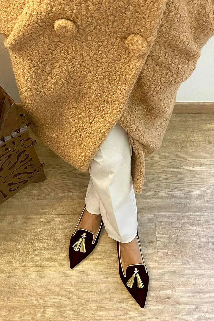 Bianca | Pointed Toe Tassel Loafers with Contrast Trim