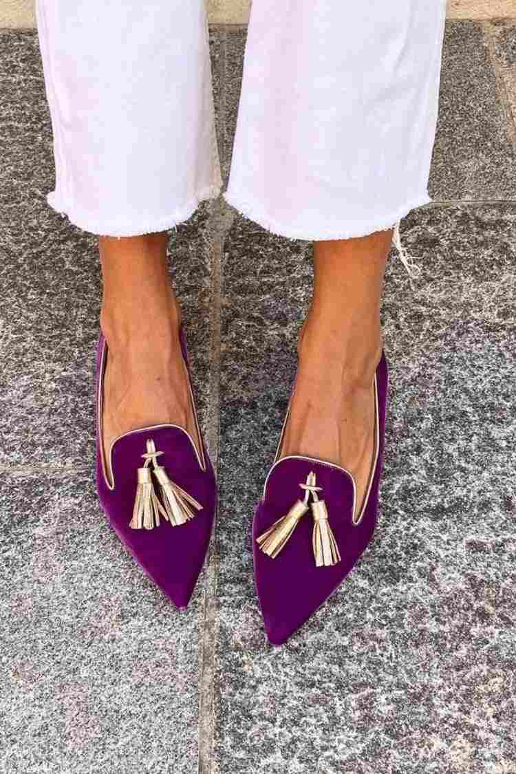 Bianca | Pointed Toe Tassel Loafers with Contrast Trim