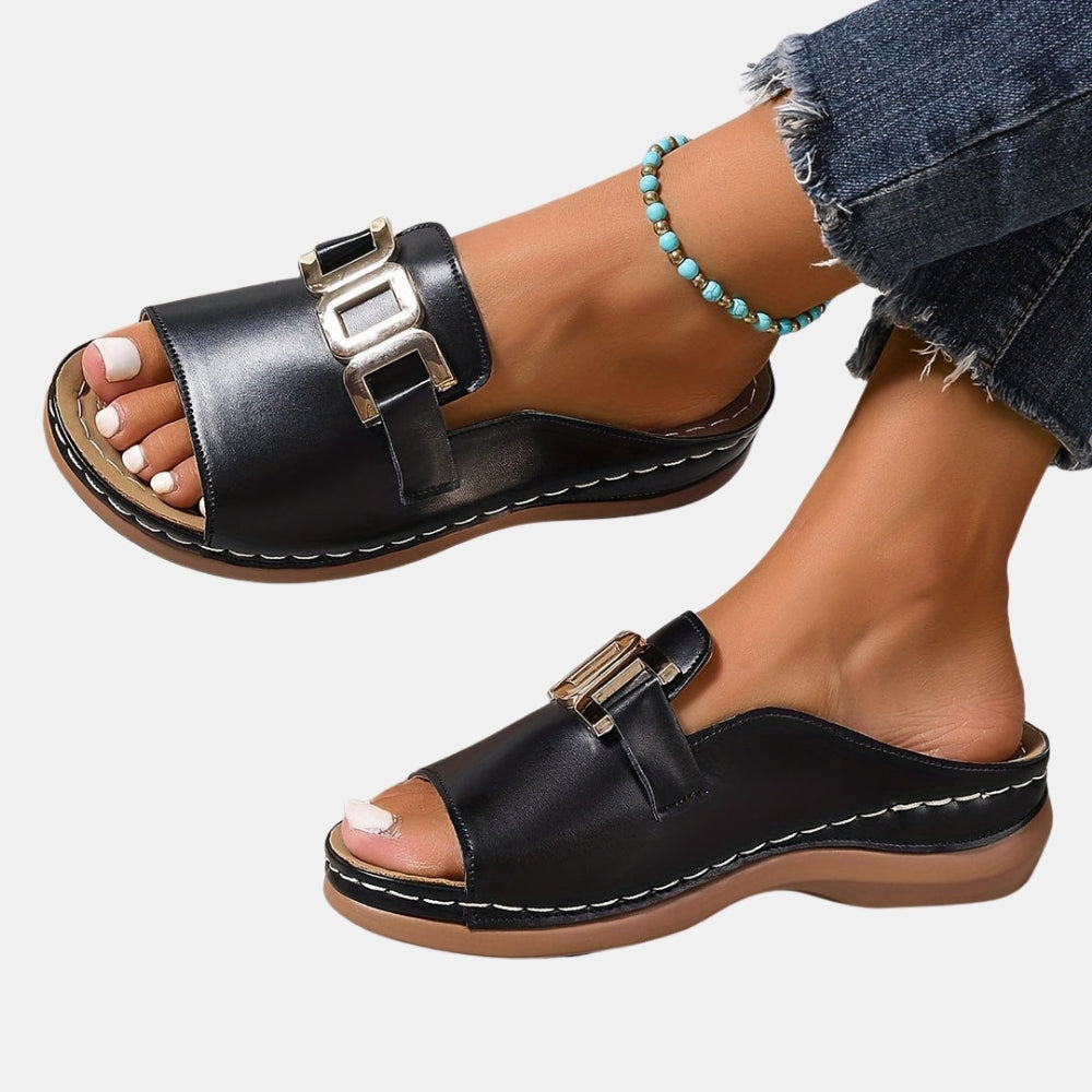 Birdella | Chic Slide Sandals with Gold Buckle
