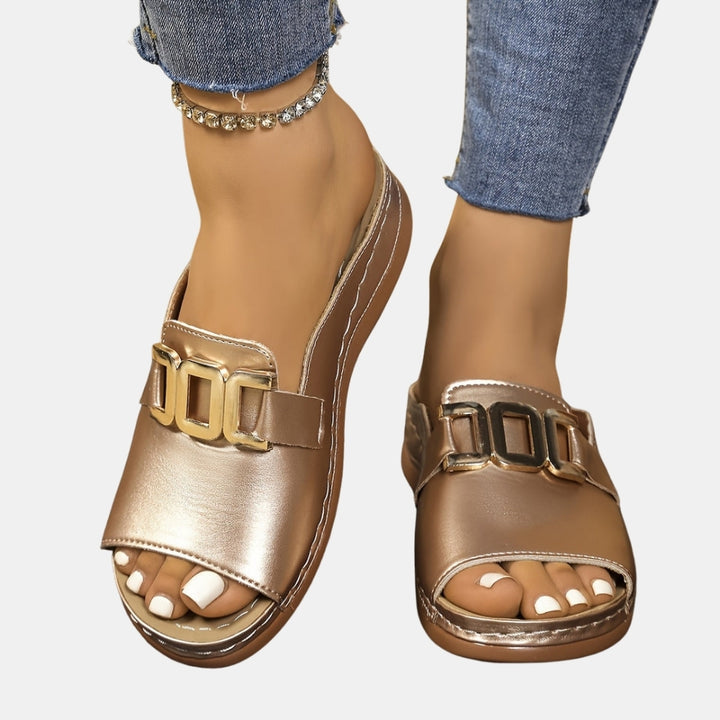 Birdella | Chic Slide Sandals with Gold Buckle