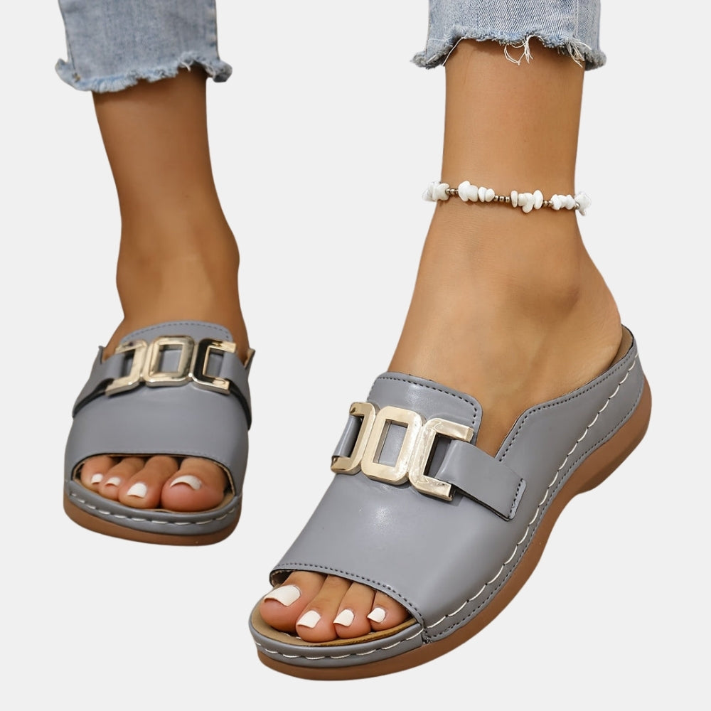 Birdella | Chic Slide Sandals with Gold Buckle