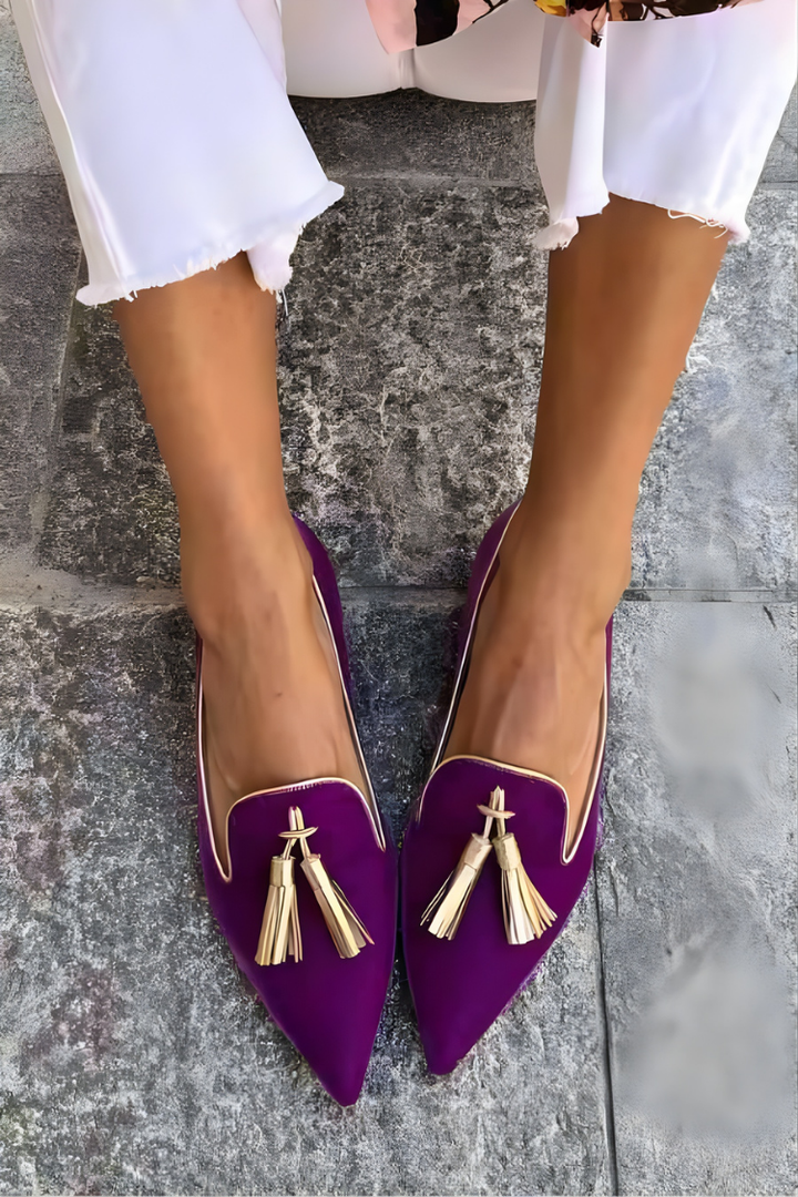 Bianca | Pointed Toe Tassel Loafers with Contrast Trim