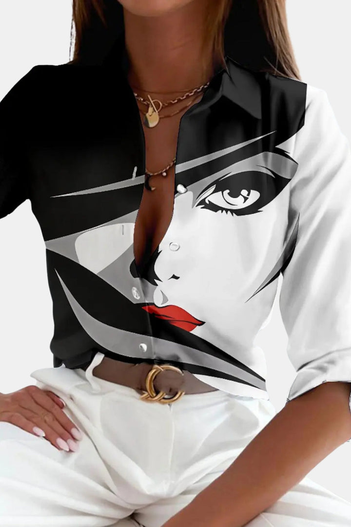 Brantlee | Geometric Button Front Blouse with Collar