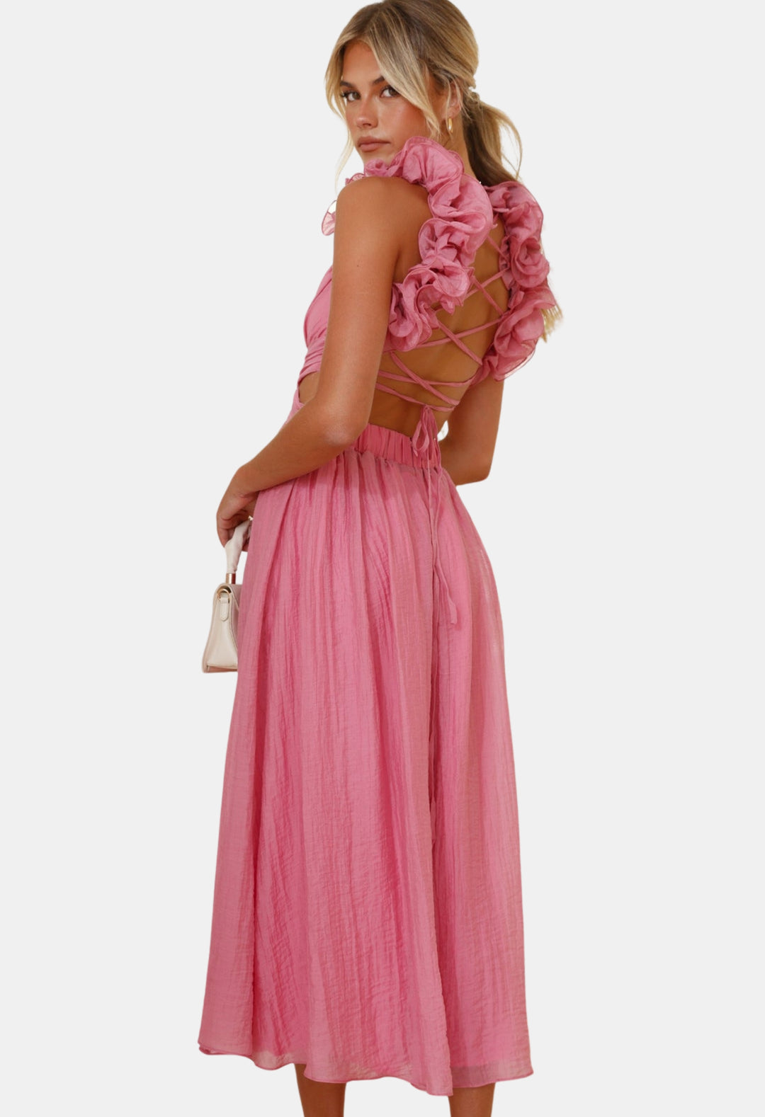 Brelyndra | Wedding Guest Draped Cross-Waist Dress with Floral Detail