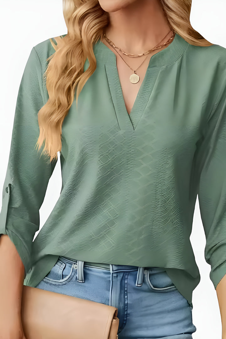 Brenira | Textured V Neck Long Sleeve Blouse