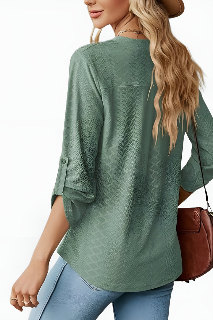 Brenira | Textured V Neck Long Sleeve Blouse