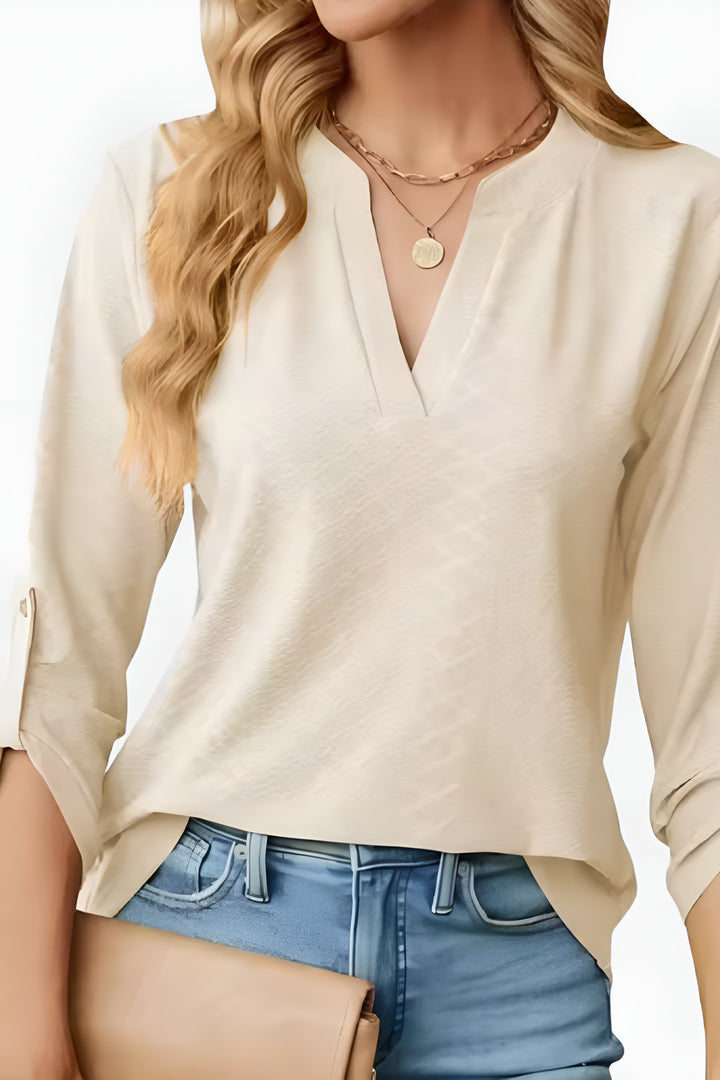 Brenira | Textured V Neck Long Sleeve Blouse