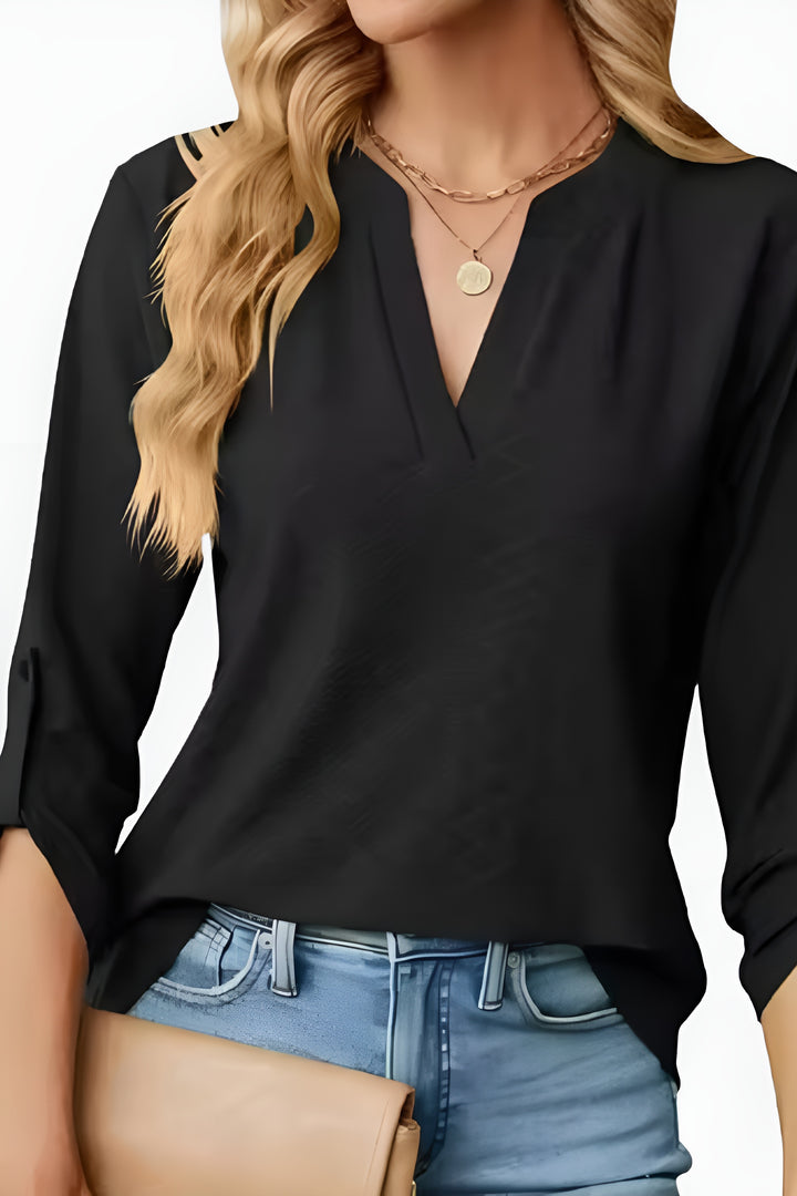 Brenira | Textured V Neck Long Sleeve Blouse