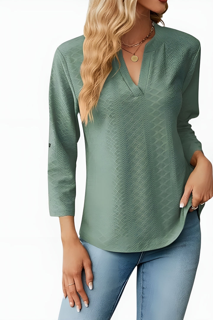 Brenira | Textured V Neck Long Sleeve Blouse