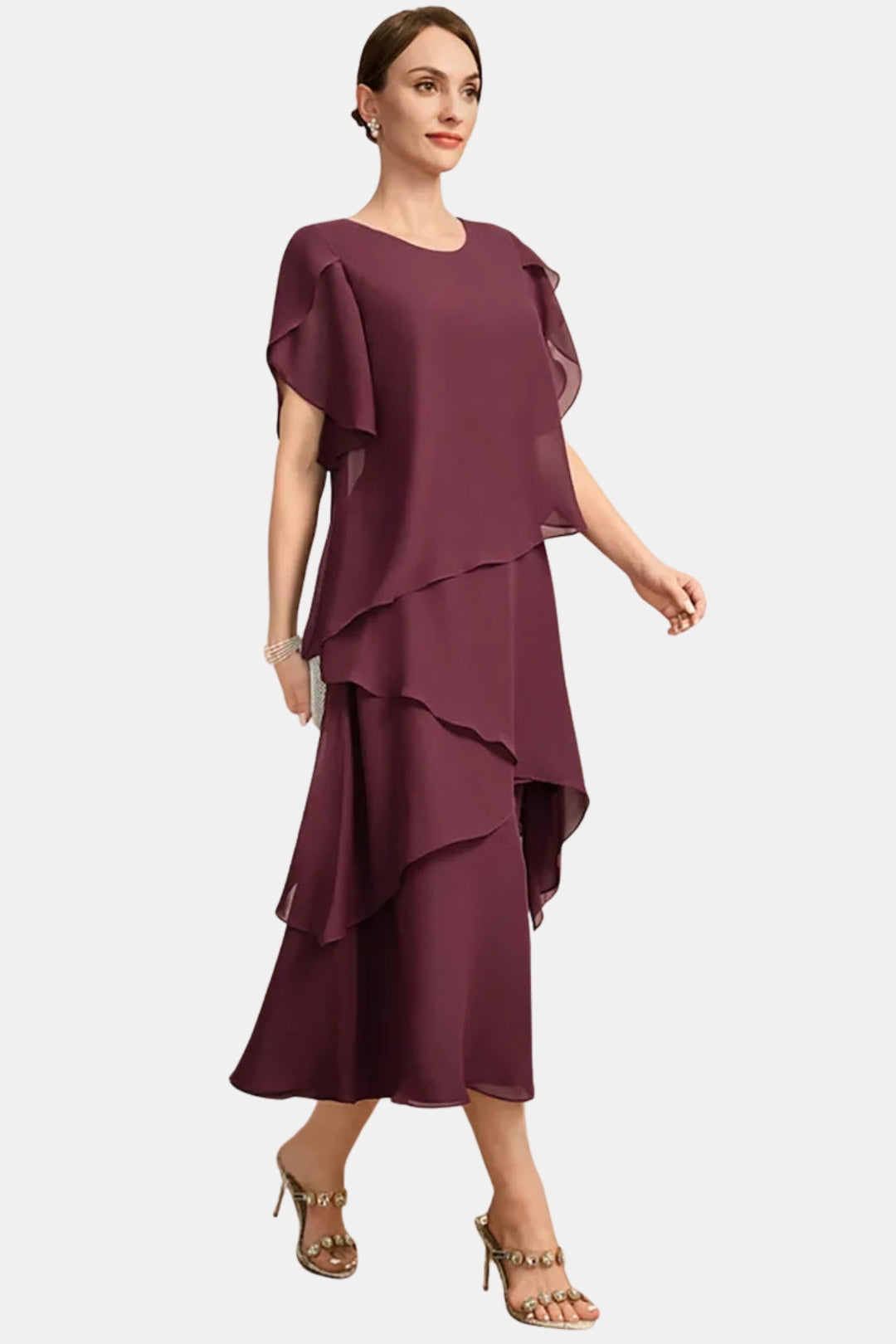 Brezandra | Elegant Layered Chiffon Midi Dress