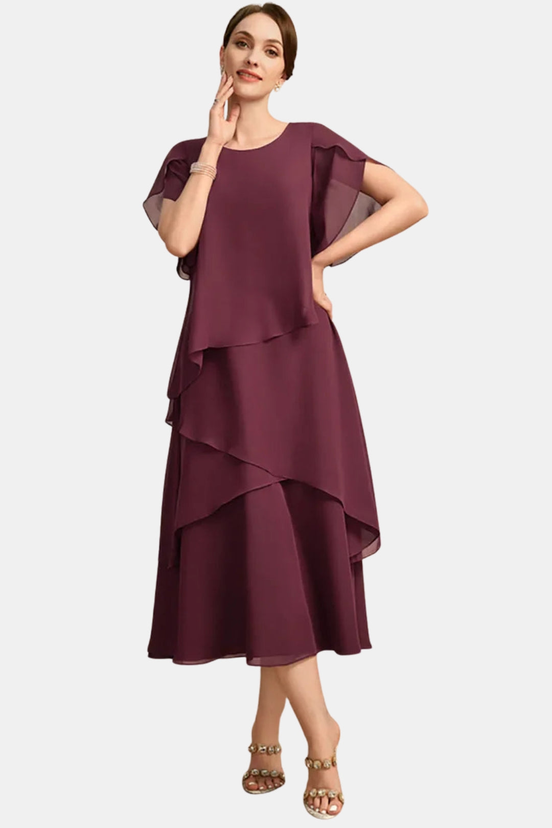 Brezandra | Elegant Layered Chiffon Midi Dress